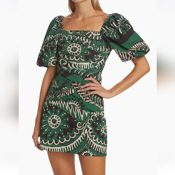 Sea Geometric Puff-Sleeve Mini Dres - Picture 3 of 7